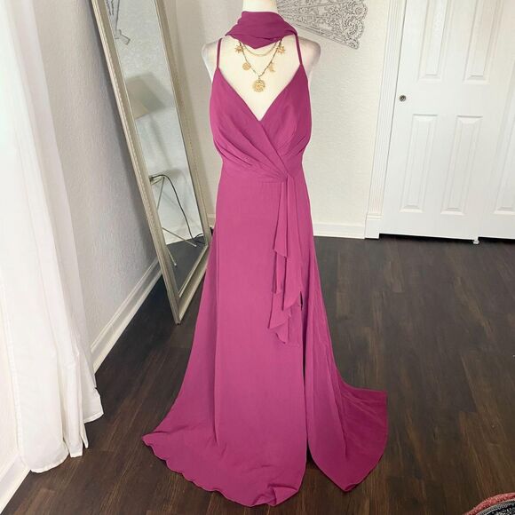azazie Dresses & Skirts - Azazie Ethereal Berry Purple Y2K Chiffon Cinched Prom Formal Dress w Scarf 16 XL